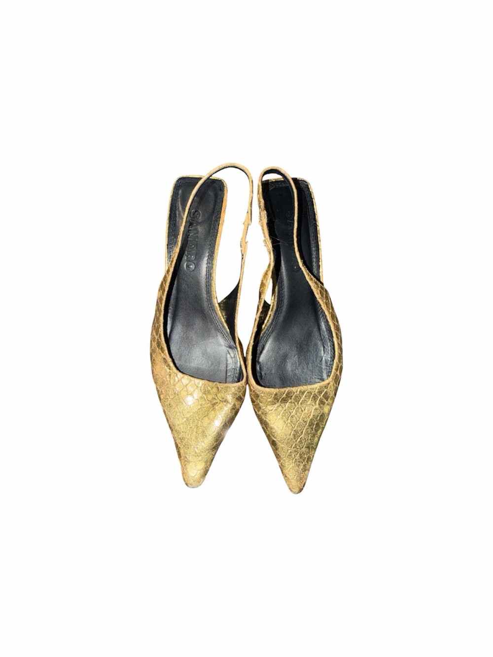 Sandro  Size 37 Gold Paris Divane Metallic Snake-Effect Slingback Pumps